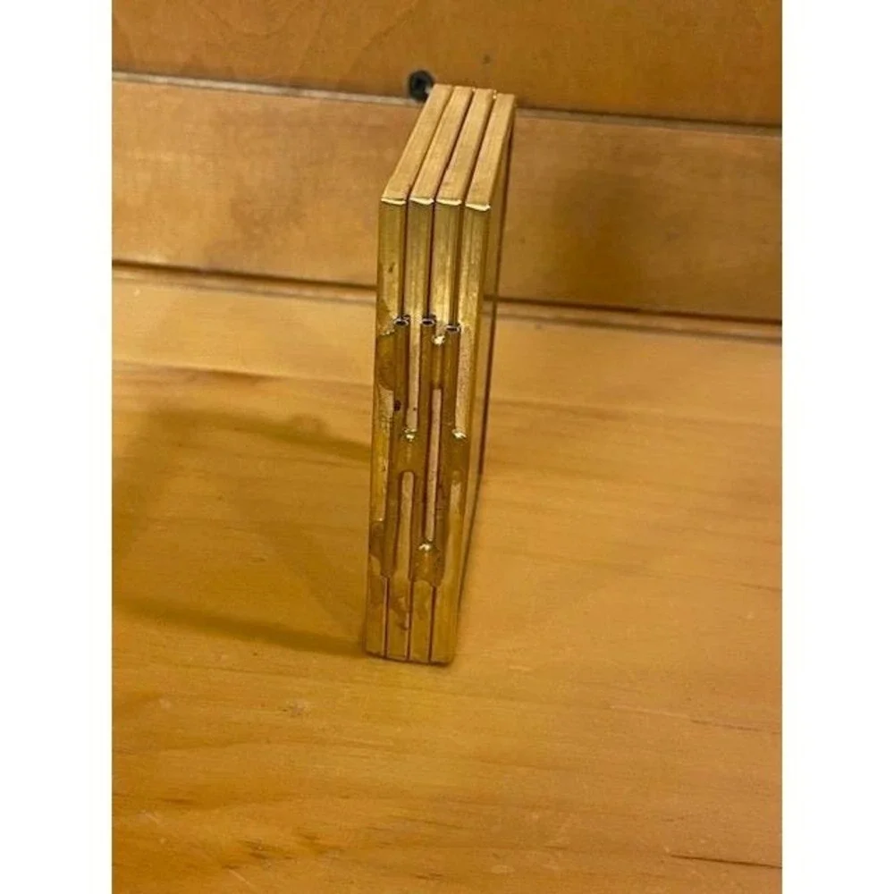 Brass Folding Picture Frame 4 Panel Accordion Glass Vintage Gold Tone Hinged 2x3